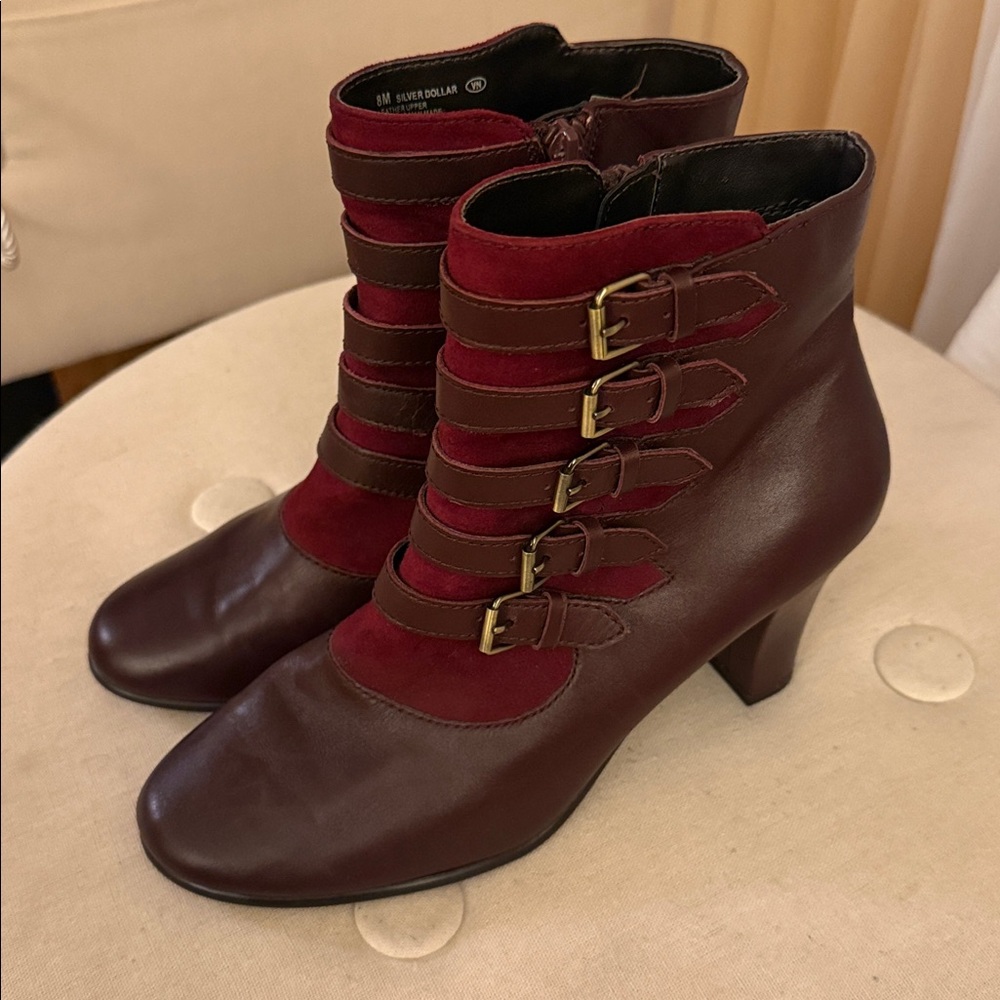 Elegant Burgundy Strappy Heeled Boots